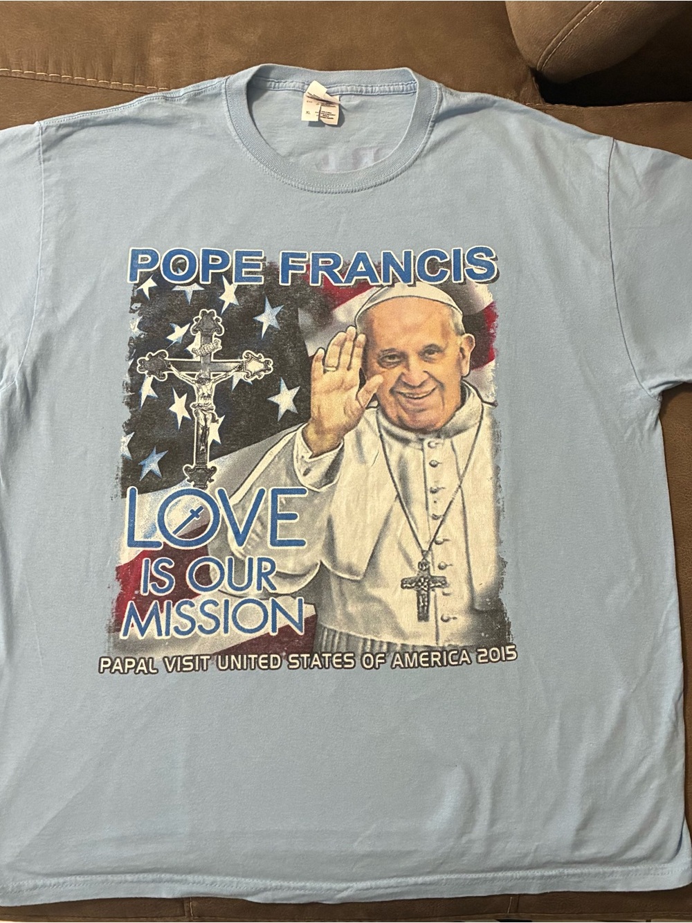 Vintage Y2K Pope Francis Love Is Our Mission Aop Blue XL Shirt Very Rare